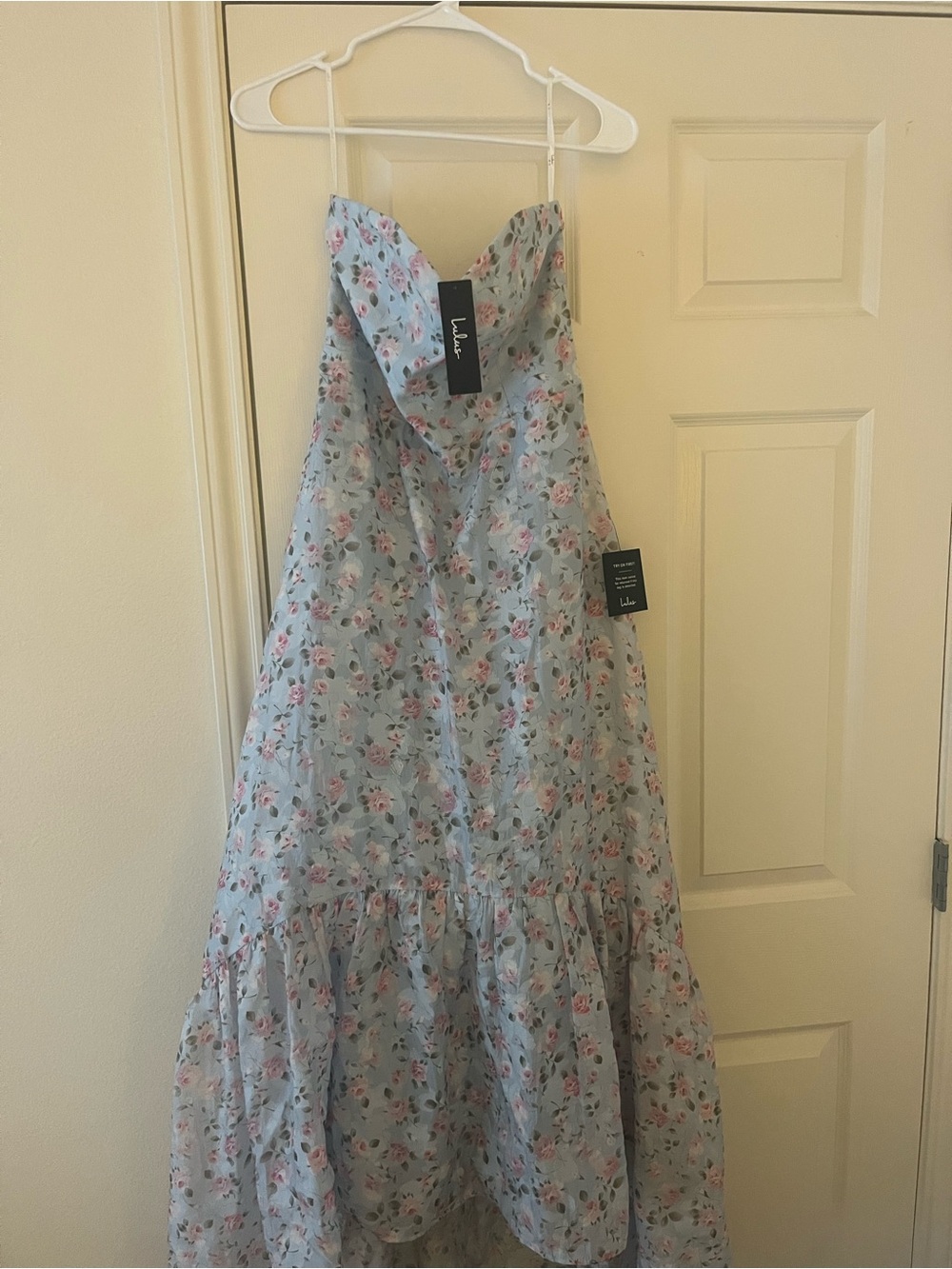 Lulu's Pastel Blue Strapless Floral Maxi Dress - Picture 4 of 4